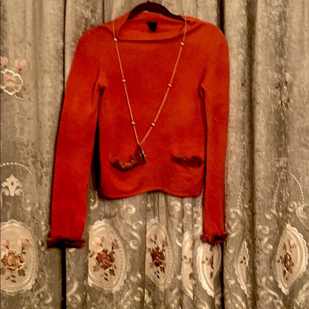 MAG BURNT 🍊 Cashmere FUR TRIM Crop Pocket top🐈‍⬛